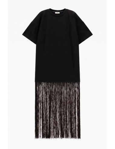 Vestido comprido estilo T-shirt com franjas decorativas Dixie