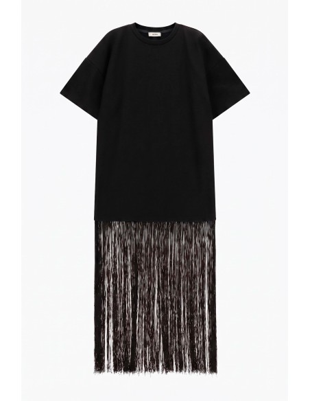 Vestido comprido estilo T-shirt com franjas decorativas Dixie