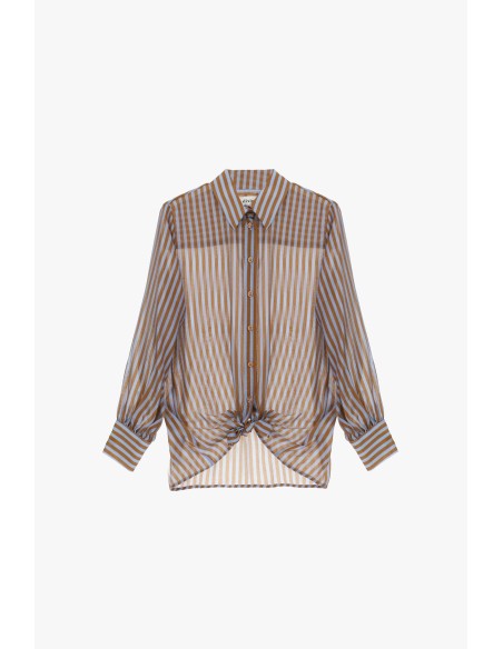 Camisa às riscas com nó à frente e mangas largas Dixie