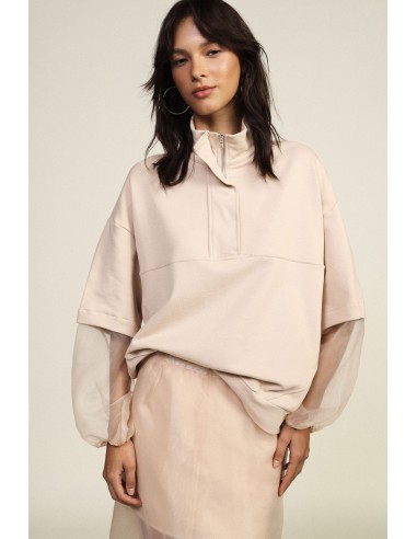 Sweatshirt Dixie com mangas balão transparentes e fecho de correr