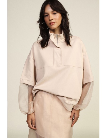 Sweatshirt Dixie com mangas balão transparentes e fecho de correr