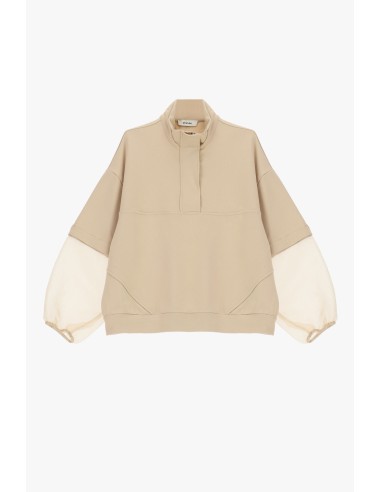 Sweatshirt com mangas balão transparentes e fecho de correr Dixie