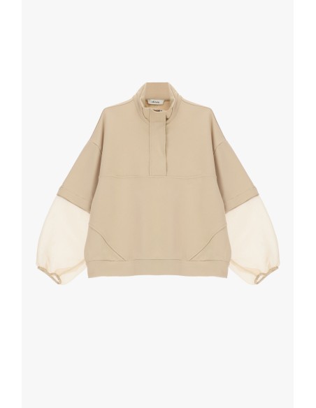 Sweatshirt com mangas balão transparentes e fecho de correr Dixie