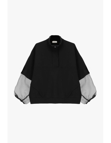 Sweatshirt Dixie com mangas balão transparentes e fecho-éclair