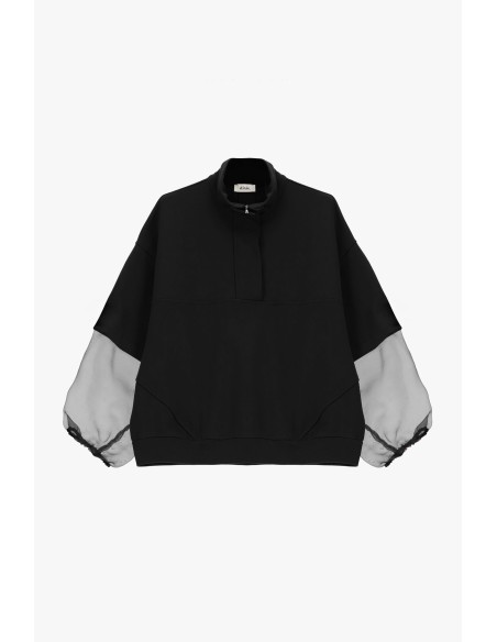 Sweatshirt Dixie com mangas balão transparentes e fecho-éclair