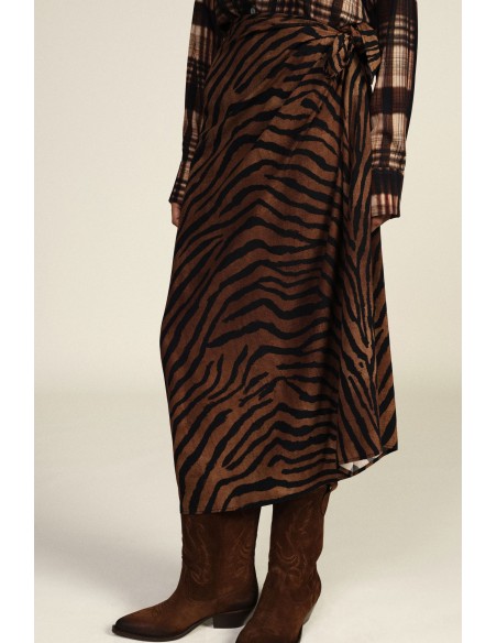 Saia midi cruzada com padrão animalier Dixie