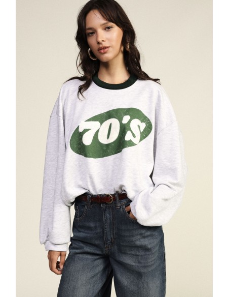 Sweatshirt de gola redonda com estampado dos anos 70 e fundo assimétrico Dixie