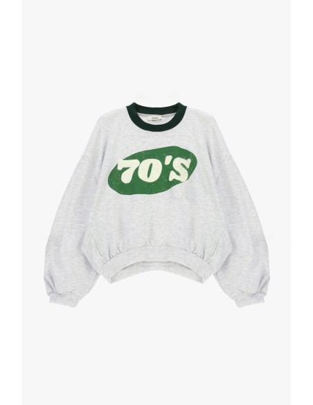 Sweatshirt de gola redonda com estampado 70's e bainha assimétrica Dixie