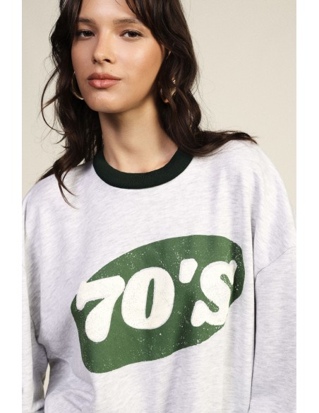 Sweatshirt de gola redonda com estampado dos anos 70 e bainha assimétrica Dixie