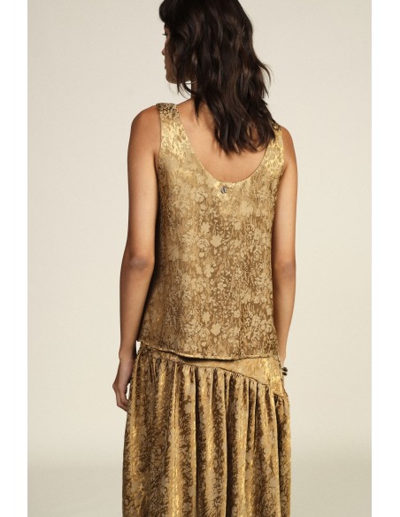 Top Largo Jacquard Floral com Decote Profundo Dixie
