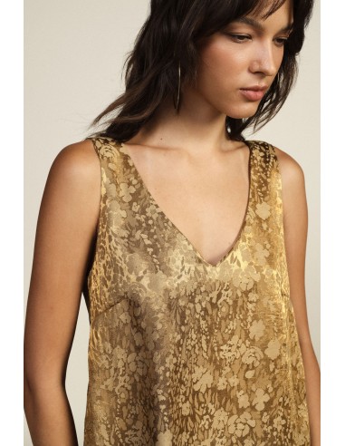 Top Largo Jacquard Floral com Decote Profundo Dixie
