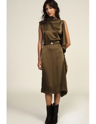 Vestido midi assimétrico com cinto e folhos Dixie