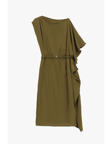 Vestido midi assimétrico com cinto e folho Dixie