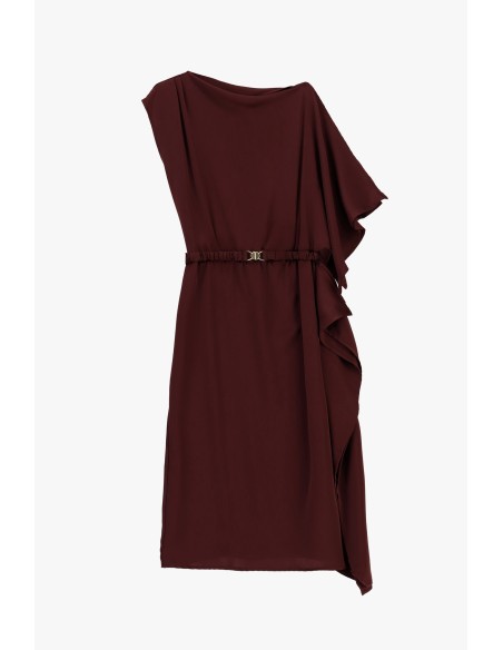 Vestido midi assimétrico com cinto e folhos Dixie