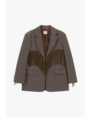 Blazer aos quadrados com franjas decorativas e bolsos Dixie