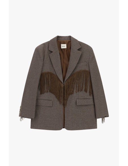 Blazer aos quadrados com franjas decorativas e bolsos Dixie