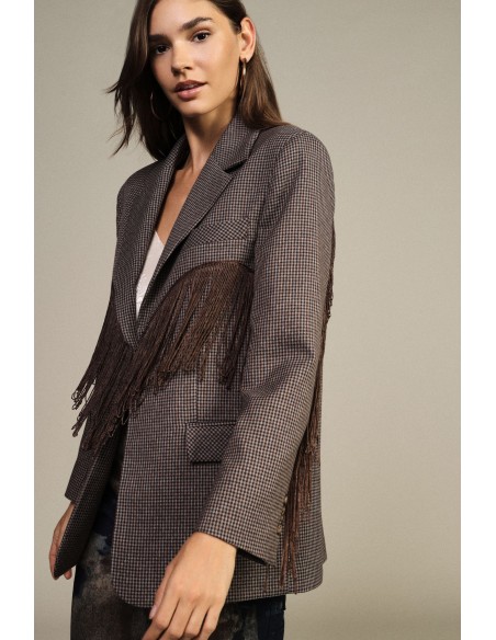 Blazer aos quadrados com franjas decorativas e bolsos Dixie