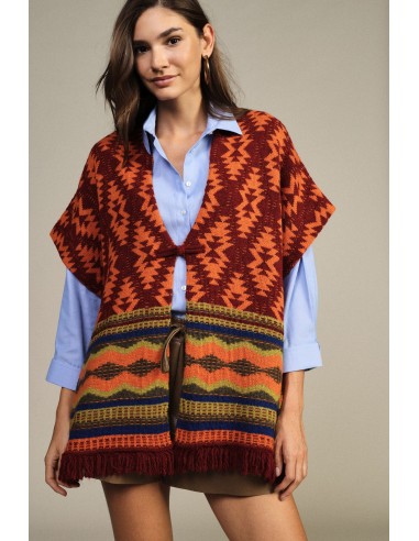 Poncho estampado geométrico com franjas Dixie