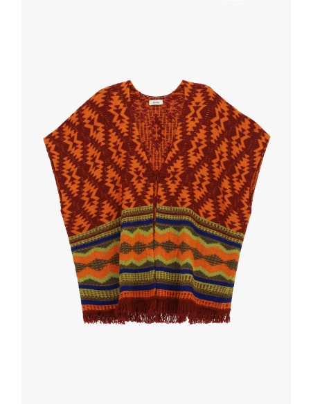 Poncho fantasia geométrica com franjas Dixie