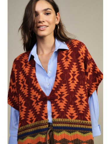 Poncho fantasia geométrica com franjas Dixie