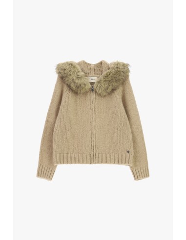 Cardigan com fecho e capuz com acabamento em pelo Dixie
