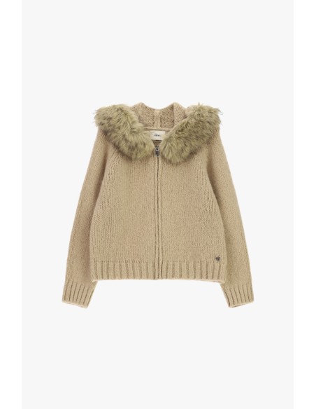 Cardigan com fecho e capuz com acabamento em pelo Dixie