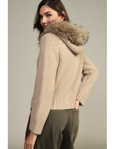 Cardigan com fecho e capuz com acabamento em pelo Dixie
