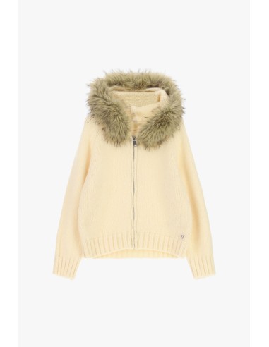 Cardigan com fecho e capuz com acabamento em pelo Dixie