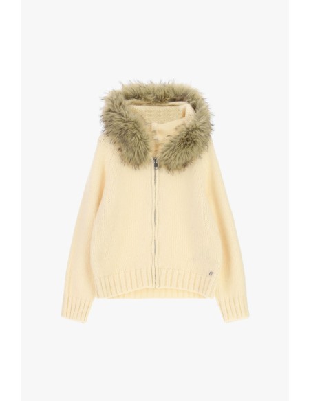 Cardigan com fecho e capuz com acabamento em pelo Dixie