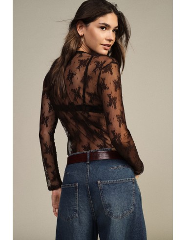 Camisola transparente de manga comprida com padrão floral Dixie