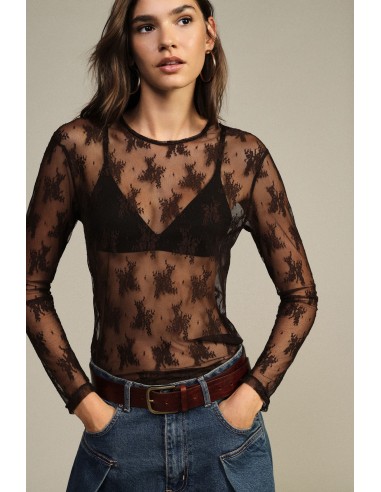 T-shirt transparente de manga comprida com padrão floral Dixie