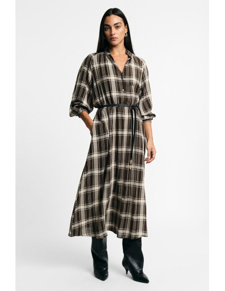Vestido comprido aos quadrados com cinto ajustável Please