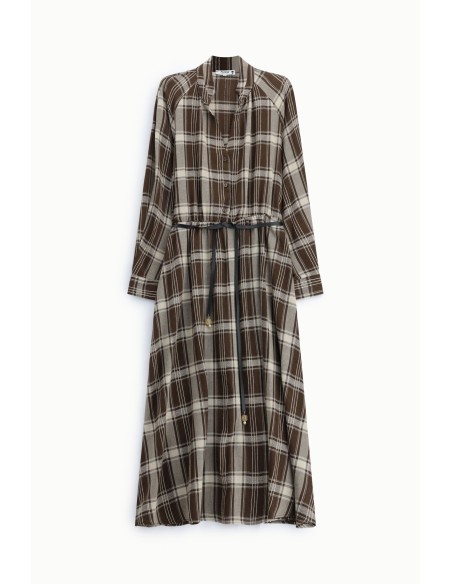 Vestido comprido aos quadrados com cinto ajustável, por favor
