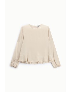 Blusa de gola redonda com folhos e mangas compridas, por favor 2