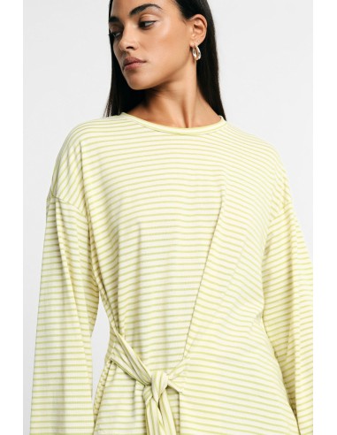 T-shirt às riscas com nó lateral e mangas compridas, por favor