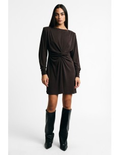 Vestido curto com nó e mangas compridas, por favor