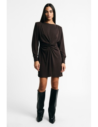 Vestido curto com nó e mangas compridas, por favor