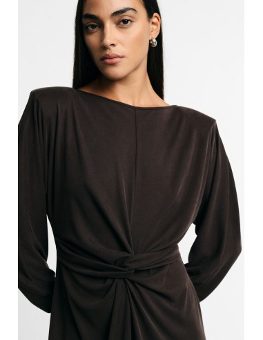 Vestido curto com nó e mangas compridas, por favor