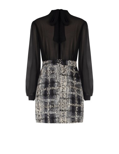 Vestido curto com efeito de duas peças, com top em georgette e saia em tweed bouclé com lurex Rinascimento