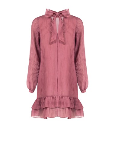 Vestido curto e amplo plissado em mistura de liocel com laço atrás Rinascimento