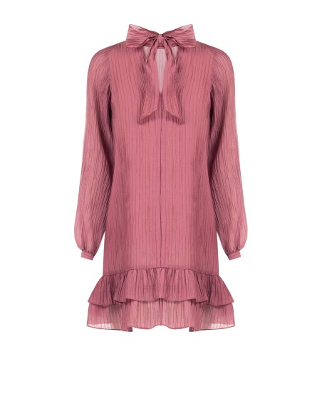 Vestido curto e amplo plissado em mistura de liocel com laço atrás Rinascimento