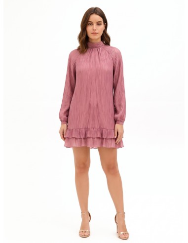 Vestido curto e amplo plissado de mistura de liocel com laço atrás Rinascimento