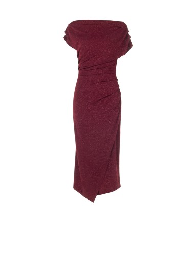 Vestido justo em lurex com efeito glitter e drapeados Rinascimento