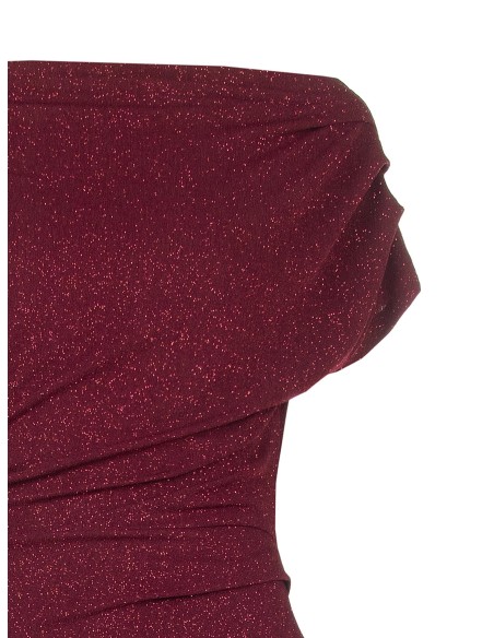 Vestido justo em lurex com efeito glitter e drapeados Rinascimento
