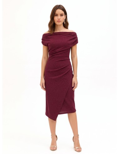 Vestido justo em lurex com efeito glitter e drapeados Rinascimento
