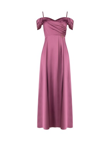 Vestido Comprido em Cetim Estruturado com Decote em Coração Rinascimento