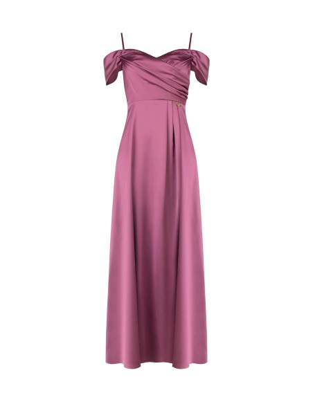 Vestido Comprido em Cetim Estruturado com Decote em Coração Rinascimento