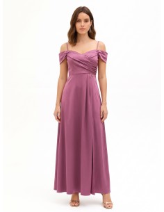 Vestido Comprido em Cetim Estruturado com Decote em Coração Rinascimento