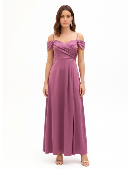 Vestido Comprido em Cetim Estruturado com Decote em Coração Rinascimento