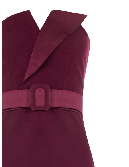 Vestido tubo em tecido técnico com lapela de cetim e cinto rígido a condizer Rinascimento